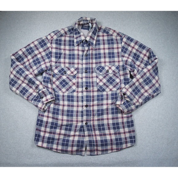 Vintage Sears Shirt Mens Medium Flannel Button Down Quilt Lined Perma Prest